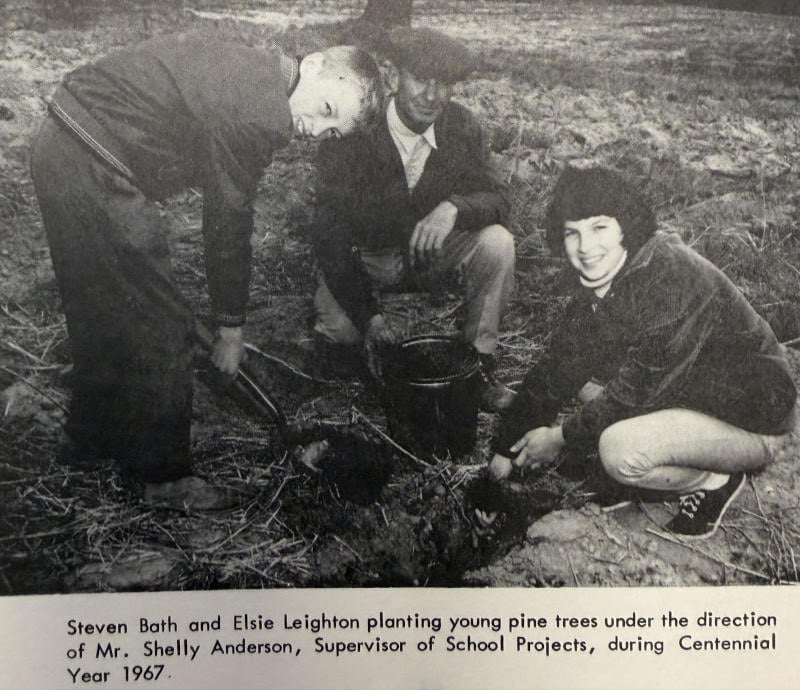 Planting trees under Mr.Shelly Anderson's supervision.